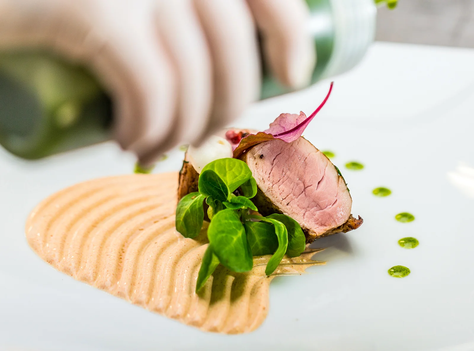 Küchenchef richtet ein Gericht an